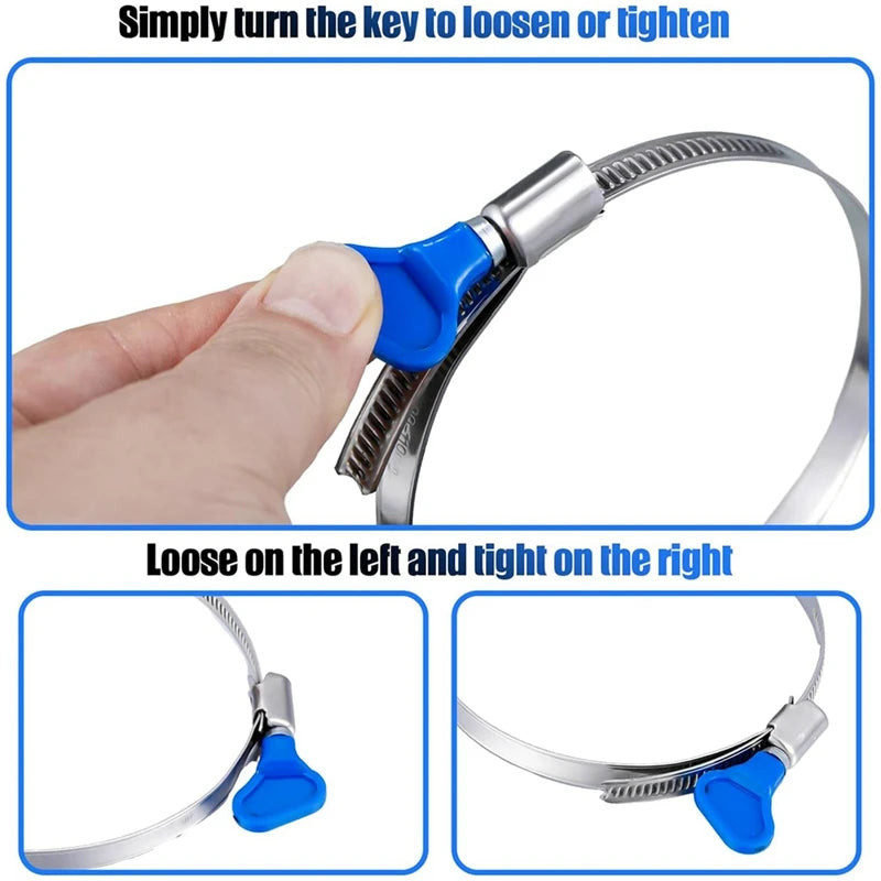 20 Pcs 4 Inch Key Hose Clamp Thumb Screw Key Adjustable Pipe Clamp Stainless Steel Dryer Vent Clamp-A28R
