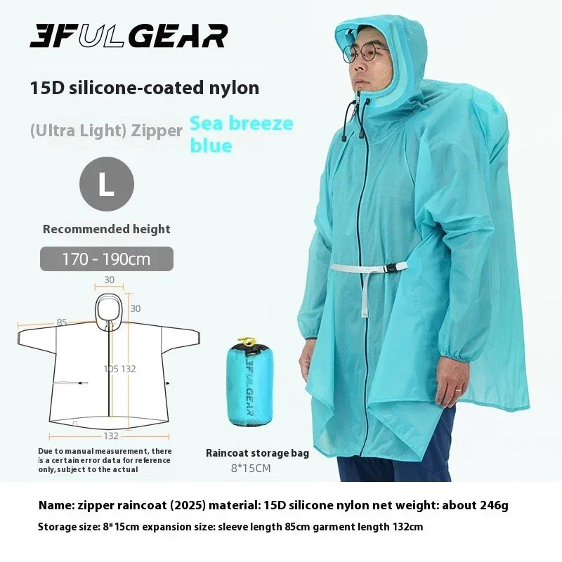 3F UL GEAR Zippered Sleeve Raincoat 15D/210T Nylon Waterproof PU5000MM Outdoor Ultralight Cycling Hiking Jackets Poncho Raincoat