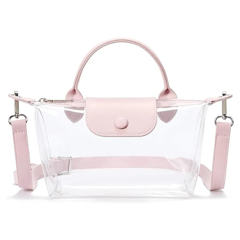 Women Waterproof PVC Clear Crossbody Bag Mini Transparent Top Handle Handbag Large Capacity Jelly Shoulder Purse