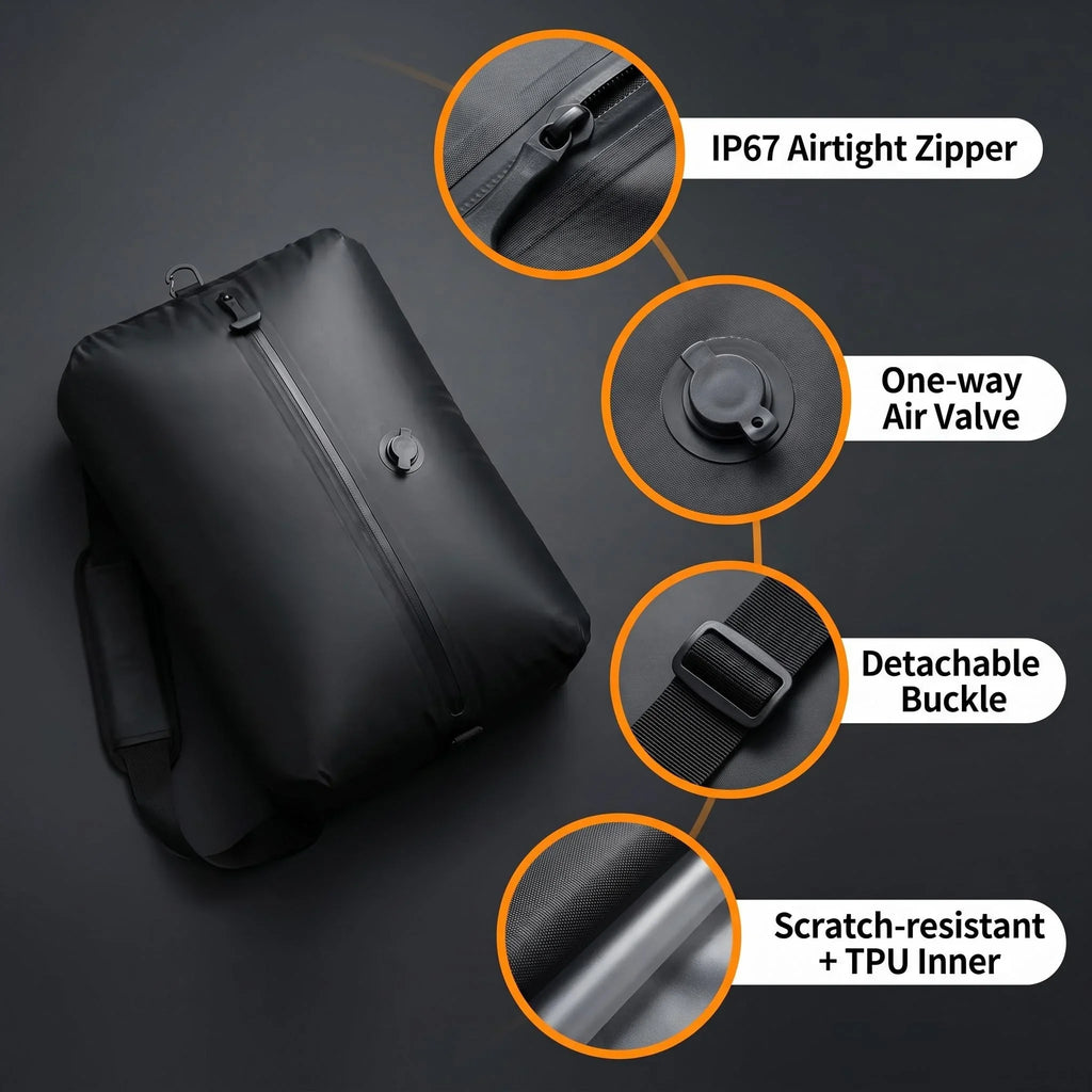 Vacuum Storage Bags 34L TPU Polyester IP67 Backpack Compression Bag 1200mAh Electric Pump Inflate Deflate Wearable Travel Black