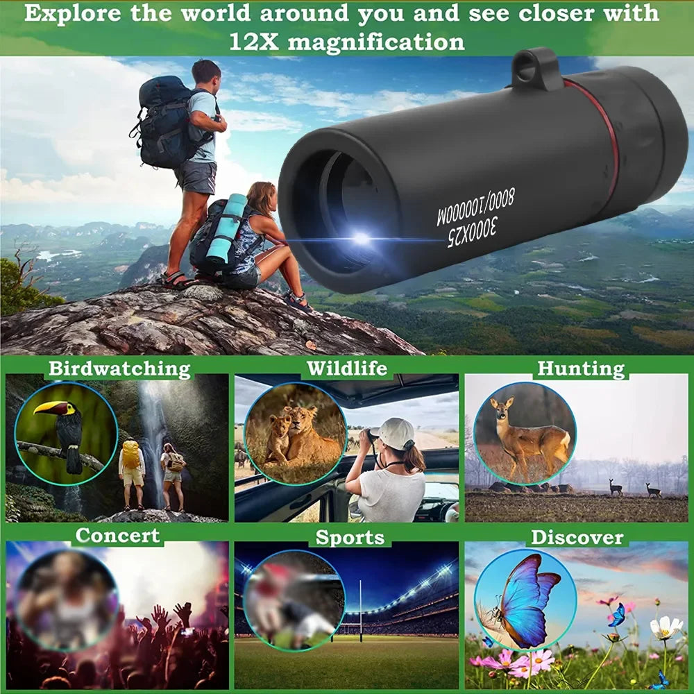 3000x25 Adult Professional HD Remote Monocular & Pocket Mini Portable Telescope for Outdoor Camping and Hunting