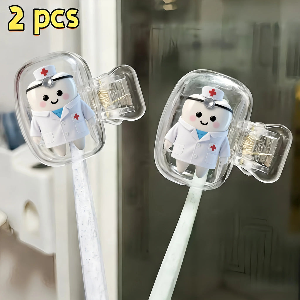 2pcs Cute Dentist-Themed Portable Toothbrush Head Covers Storage Boxes Toothbrush Protective Caps Party Holiday Gift For Friends