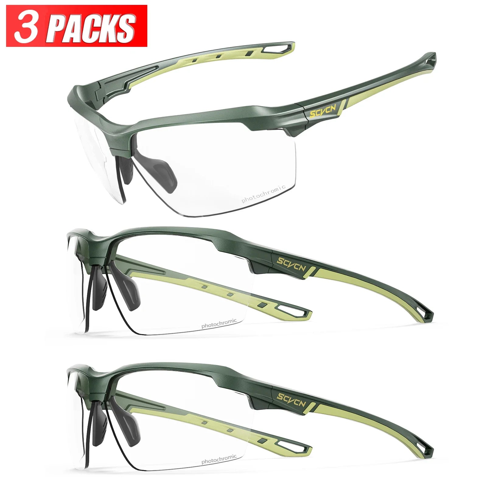3PACKS SCVCN Hiking Eyewear Photochromic Cycling Sunglasses Glasses Bike MTB Bicycle Golf UV400 Sports Glasses for Men Women