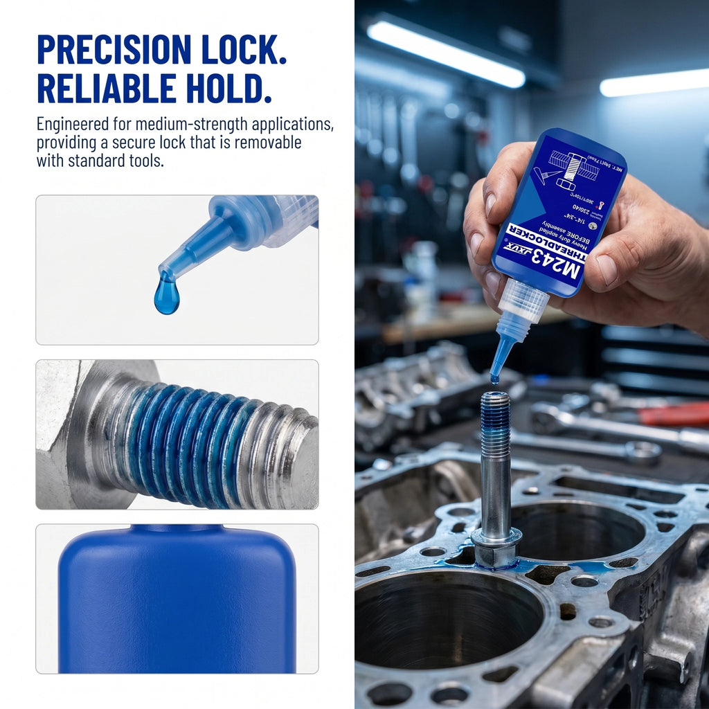 50 ml Blue 243 Medium Strength Threadlocker, Anaerobic Epoxy Sealant, Hardware Adhesive, Removable, for Nuts, Bolts, Fasteners and Metals; Prevents Loosening in the Manufacturing of