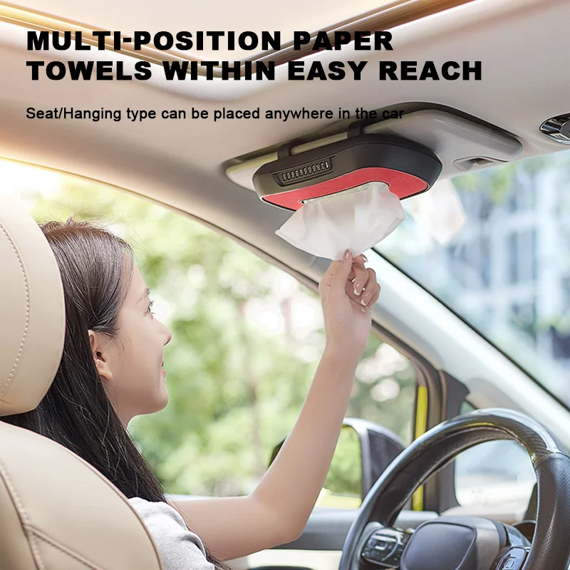 SEAMETAL Leather Car Tissue Box Phone Number Label Car Sun Visor Hanging Container Paper Towel Holder Paper Rack Storage Bag