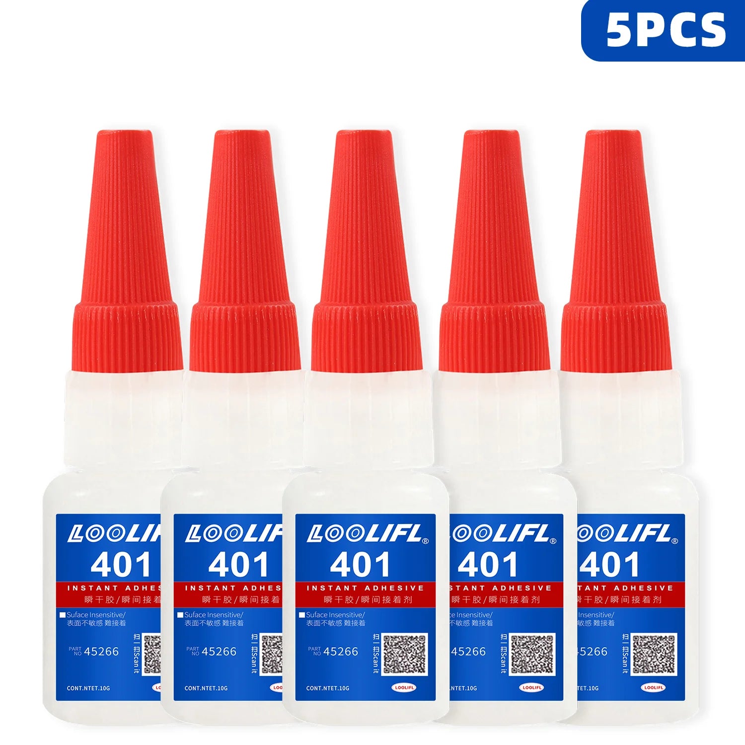 LOOLIFL 401 Super Glue 5×20g, Liquid Glue10s Fast Drying Cyanoacrylate Adhesive, Strong Bond for Plastic Metal Wood Ceramic Repa