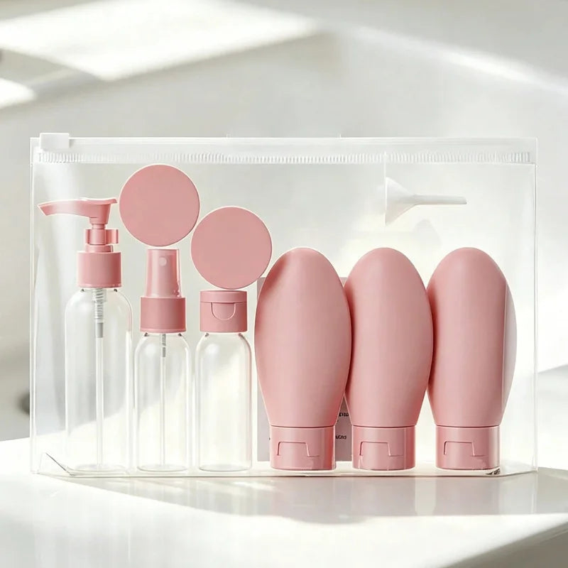 11pcs Refillable Travel Set Bottles Kit Leak-Proof Portable Clear Travel Cosmetic Containers for Shampoo Lotion Spray Foam Pump