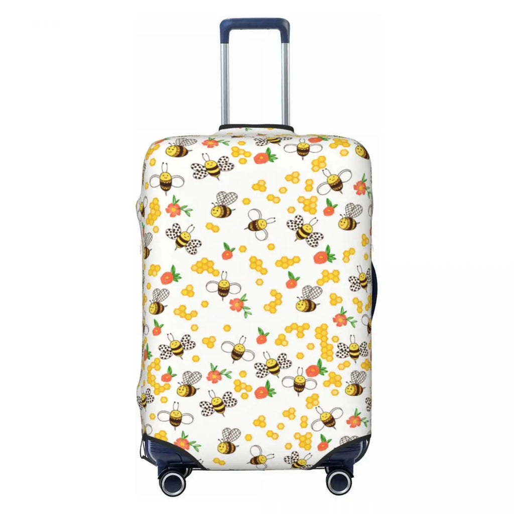 Honeycomb With Bees Suitcase Cover Elastic Cute Honey Bumblebee Luggage Protective Covers for 18-32 inch