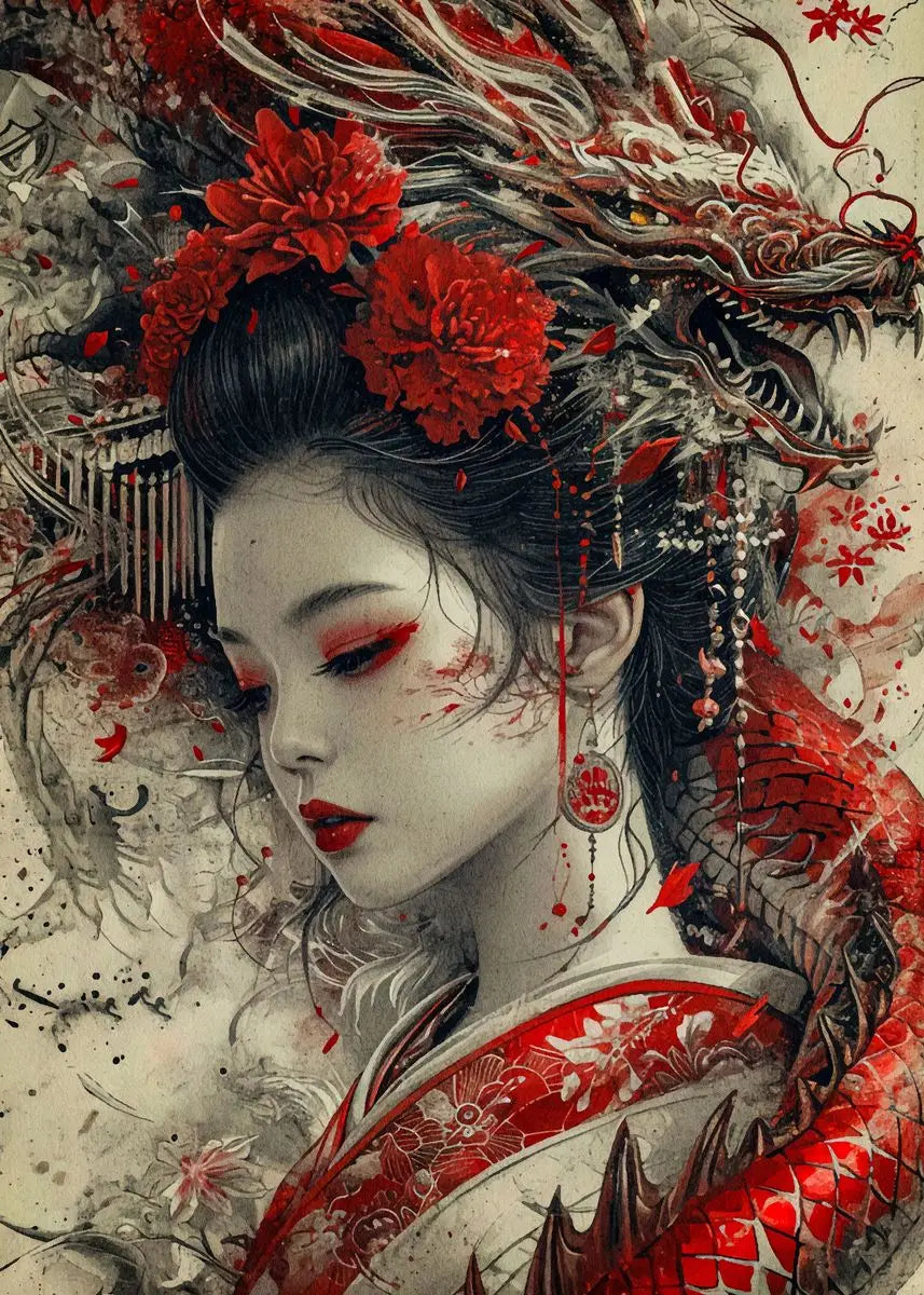 Japanese Samurai Geisha Umbrella Bonsai Sakura Art Poster Landscape Canvas Painting Wall Prints Picture for Room Home Decor