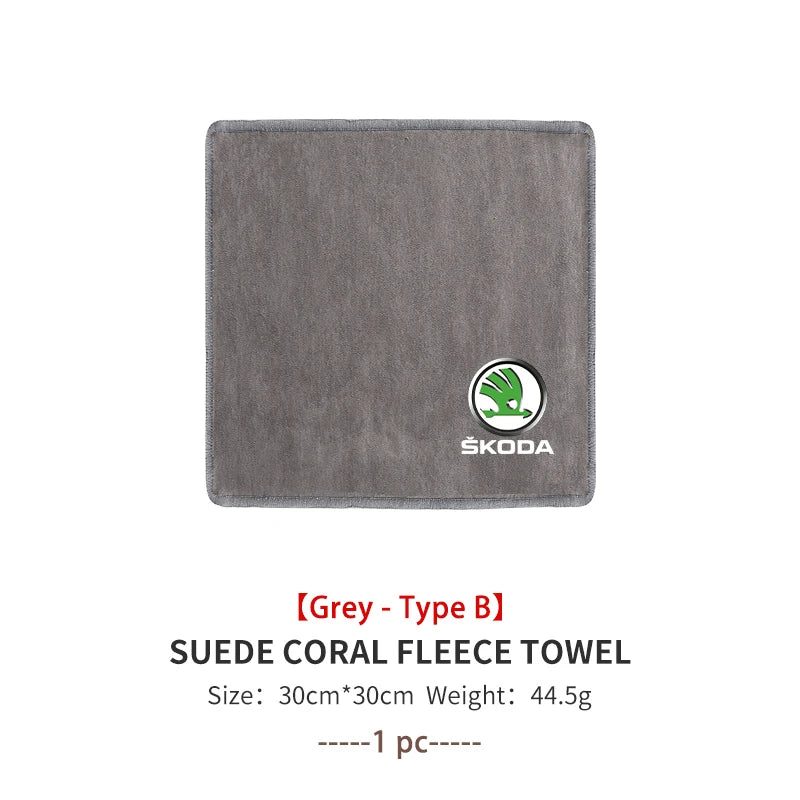 For Skoda Car Logo Cleaning Cloth Absorbent Dry Cloth Auto Wash Accessories Fabia 1 2 Octavia a7 RS Superb Rapid Yeti Karoq