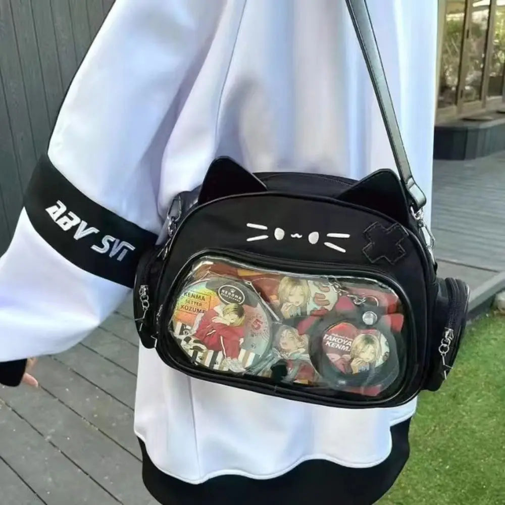 Pu Kawaii Cat Itabag Girl Travel Korean Clear Pocket Shoulder Bag Crossbody Bag Women's Fashion Backpacks Idol Doll Storage Bags