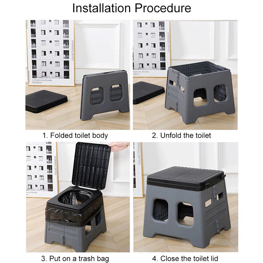 Portable Camping Toilet with Lid Portable Folding Toilet Multifunctional Foldable Outdoor Camp Toilet for Adults