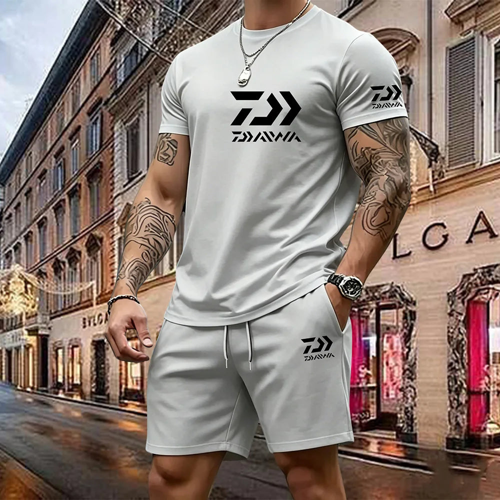 2026 Summer New Men's Fashion Outdoor Sports Set Printed Short Sleeve T-shirt+Shorts Loose Home Leisure Two Piece Set