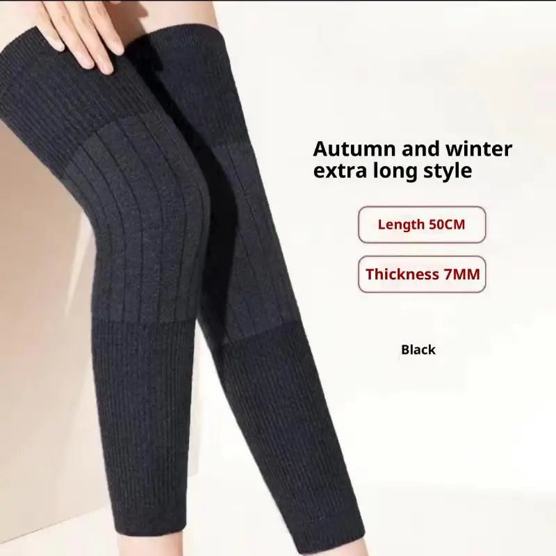 High-Grade Wool Cashmere Knee Pads & Leg Warmers, Pair in Grey/Black, Overall Knee Protection