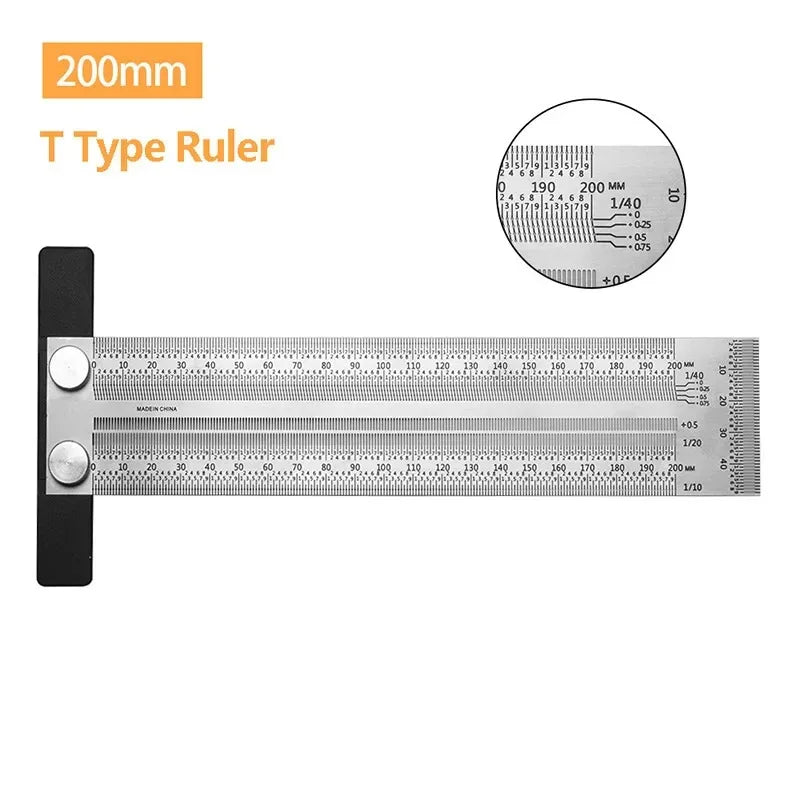 High-precision Scale Ruler T-type Hole Ruler Stainless Woodworking Scribing Mark Line Gauge Carpenter Measuring Tool