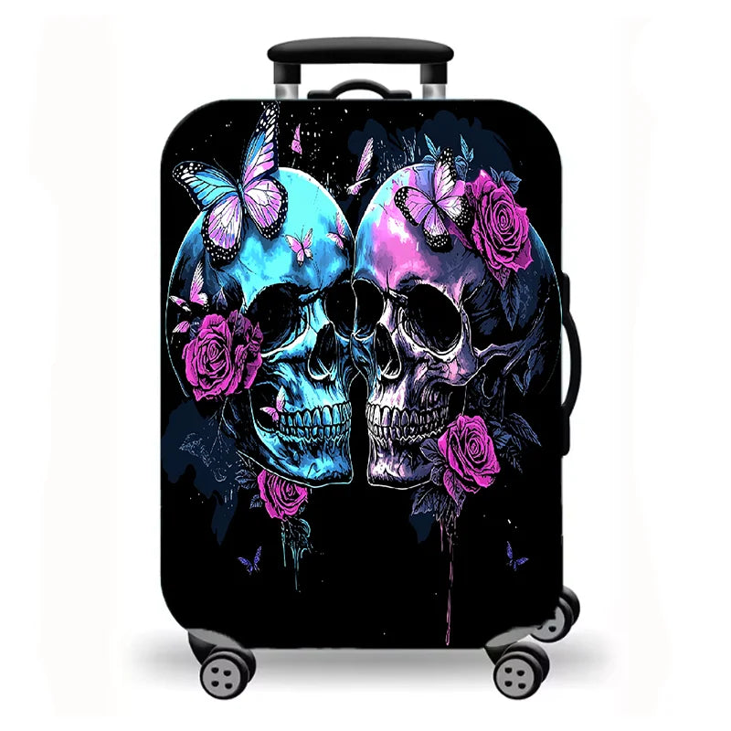 Luggage Cover, Gothic Skull Rose Print Stretch Suitcase Protector, Dark Halloween Horror Art Design for Travel
