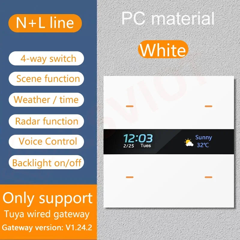 Tuya Smart Zigbee Switch With Weather time display Human body induction function 4 Gang Wall Light Button Switch remote control