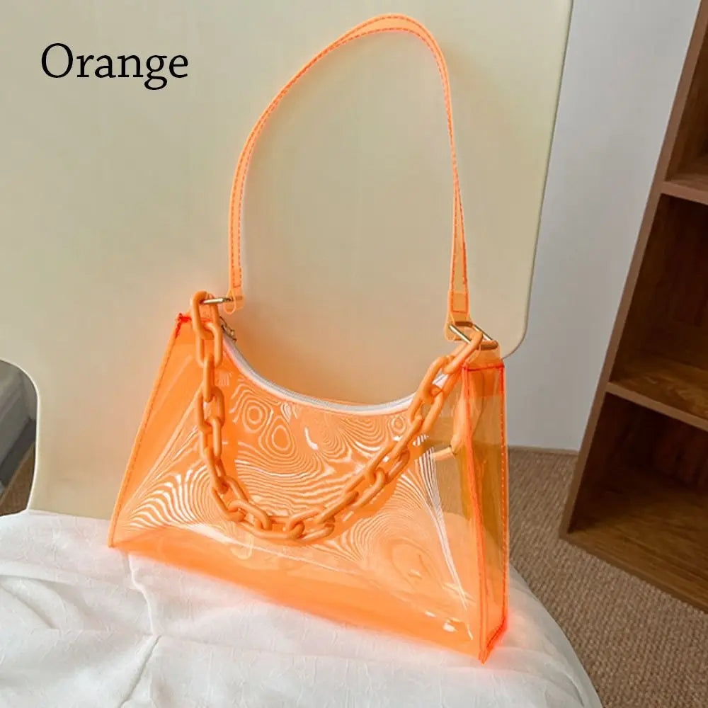 Fashion Ladies Jelly Bags PVC Clear Bag Underarm Bags Casual Women Summer Handbags Purse Cell Phone Shoulder Bag