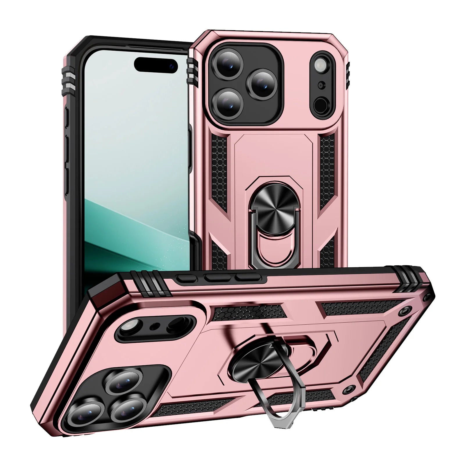 Shockproof Armor Phone Case For iPhone 17 16 15 14 13 12 11 Pro Max Plus Mini 16e 17e Air Metal Ring Holder Anti-drop Cover