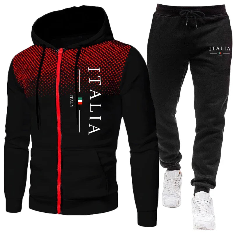 Popular autumn and winter men's fashionable hooded jacket+printed pants urban casual running sportswear daily exercise clothing