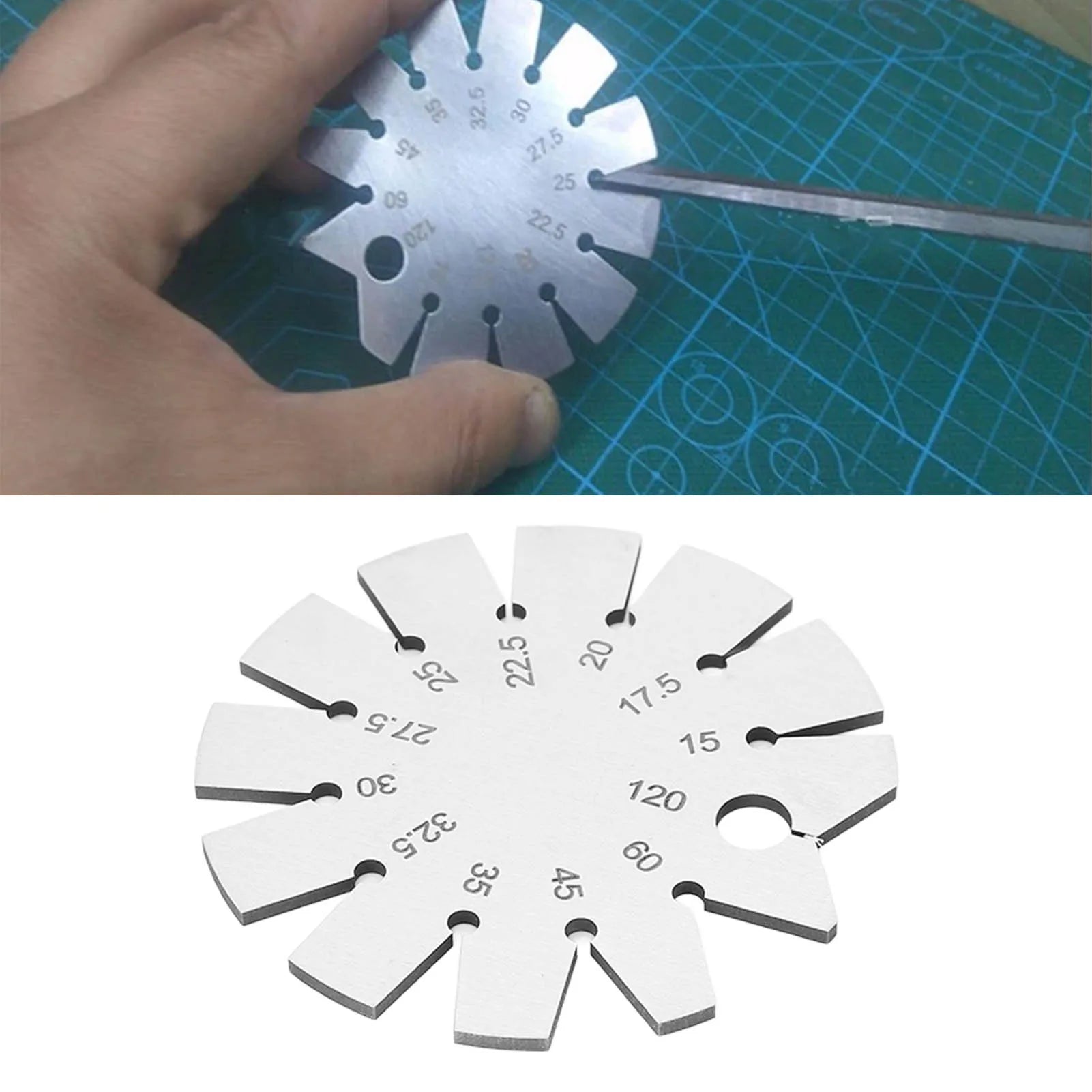 15-120 Degree Bevel Angle Protractor Thickness Gauge Stainless Steel Oblique Edges Protractor for Knife Blade Measuring Tool