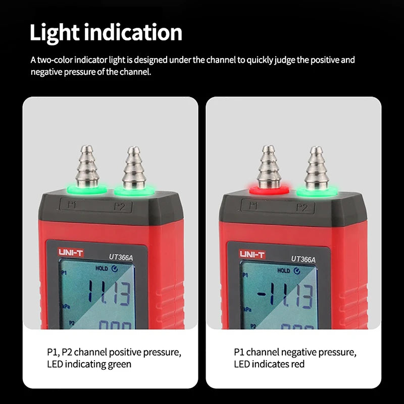 UNI-T UT366A Manometer Digital Air Pressure Meter Pressure Differential Detector Handheld Pressure Gauge
