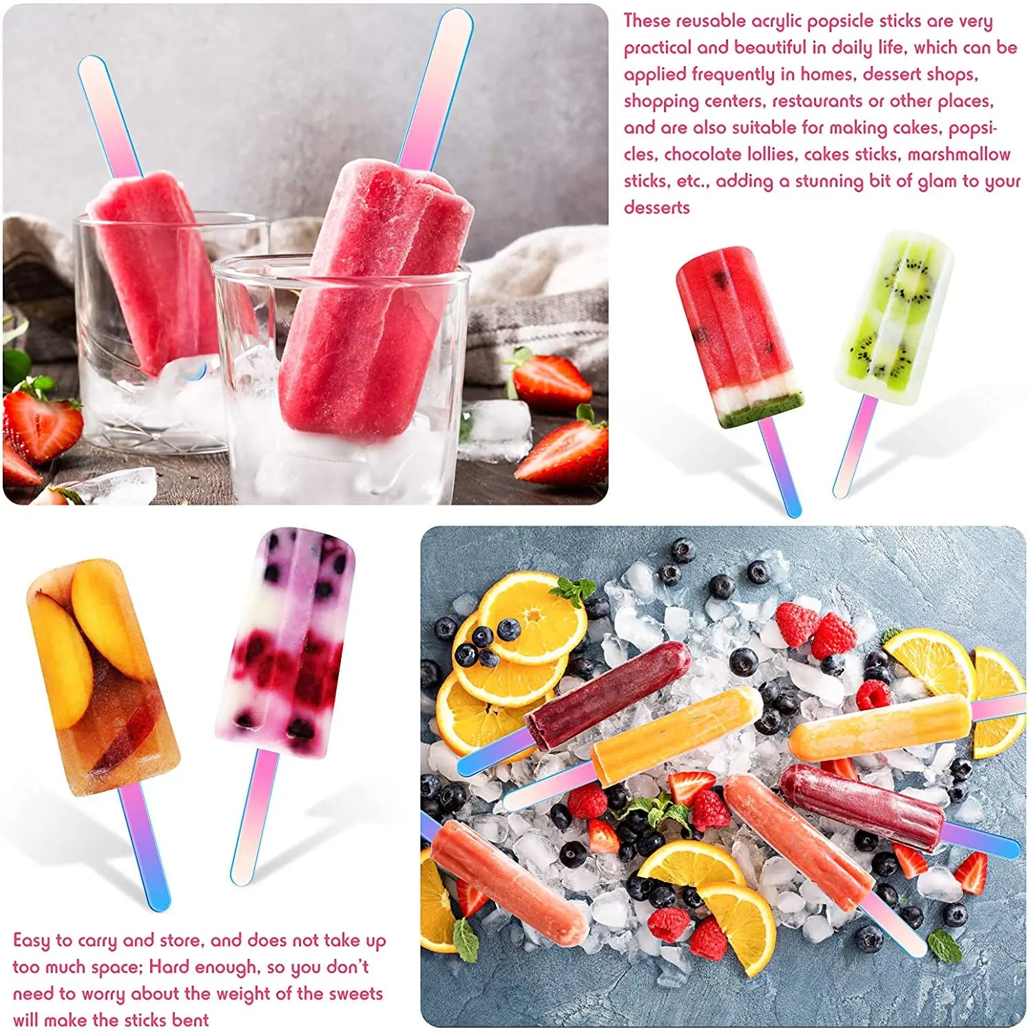 Mini Rainbow Color Neon Acrylic Cakesicle Popsicle Sticks for Ice Creamsicle Candy Apple for DIY Crafts Kids Home Party Holiday