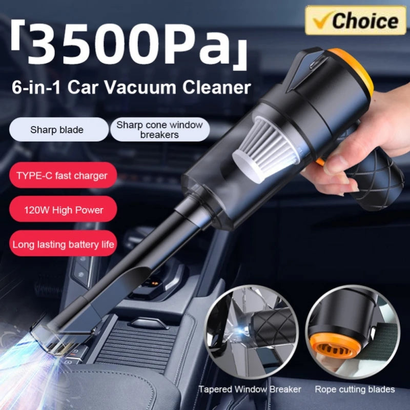 6 In 1 Car Vacuum Cleaner Type-C Rechargeable Blowing Suction Car Cleaner Electric Powerful Cleaner for Car Home Office Cleaning