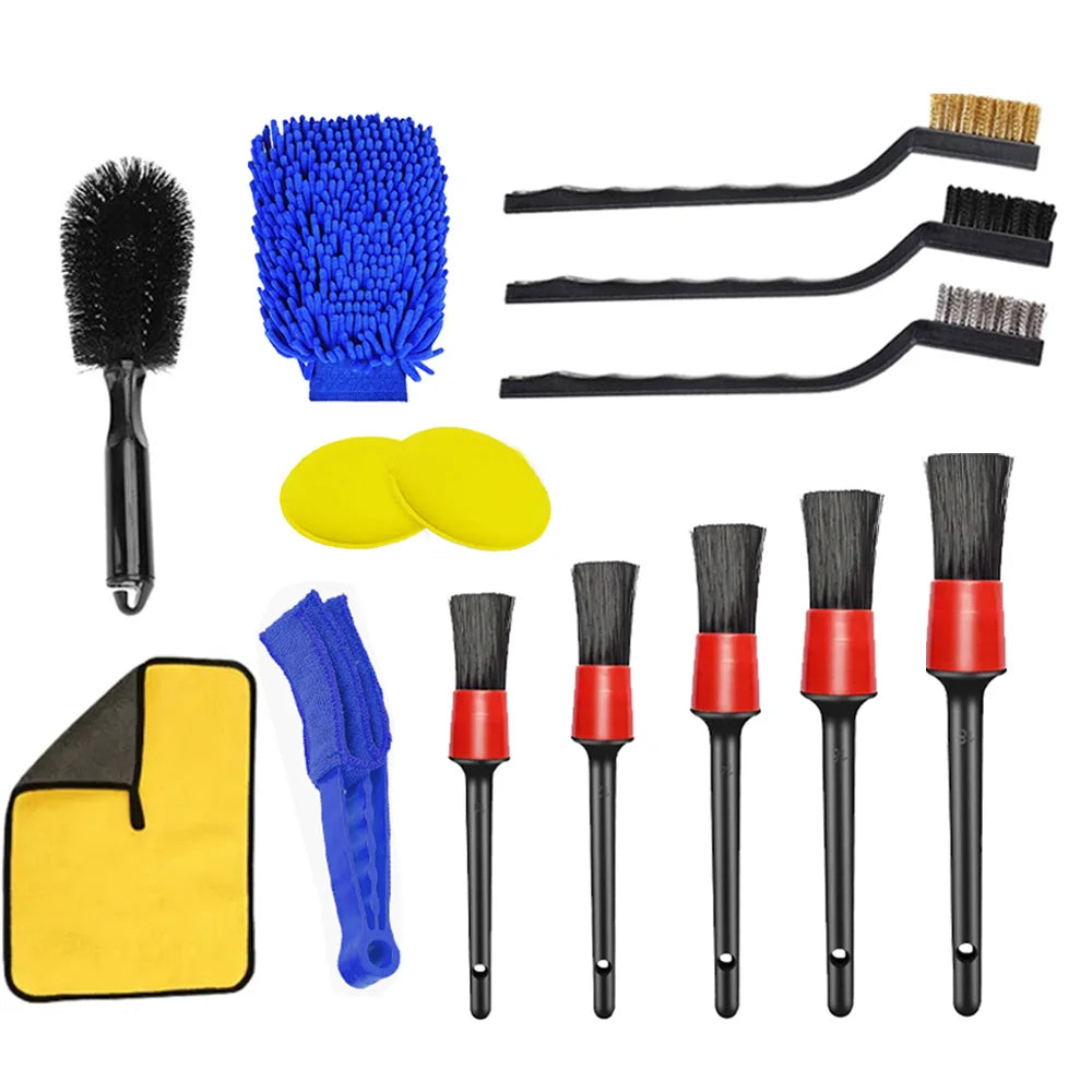 KUNAISI Car Cleaning Kit Detailing Brush Set Car Polish Pads Car Cleaning Brush For Car Air Vents Rim Dirt Dust Clean Tools