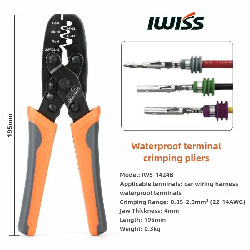 IWISS Non Insulated Open Barrel Terminal Crimp Tool Wire Crimper IWS-1424B IWC-1424A IWC-1424B Orange