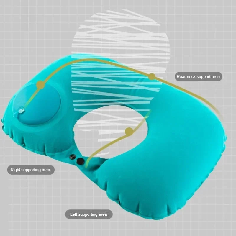 Car Portable Neck Protection U-shaped Compression Inflatable Pillow, Outdoor Nap, Camping, Travel Flocking PVC Airplane Pillow