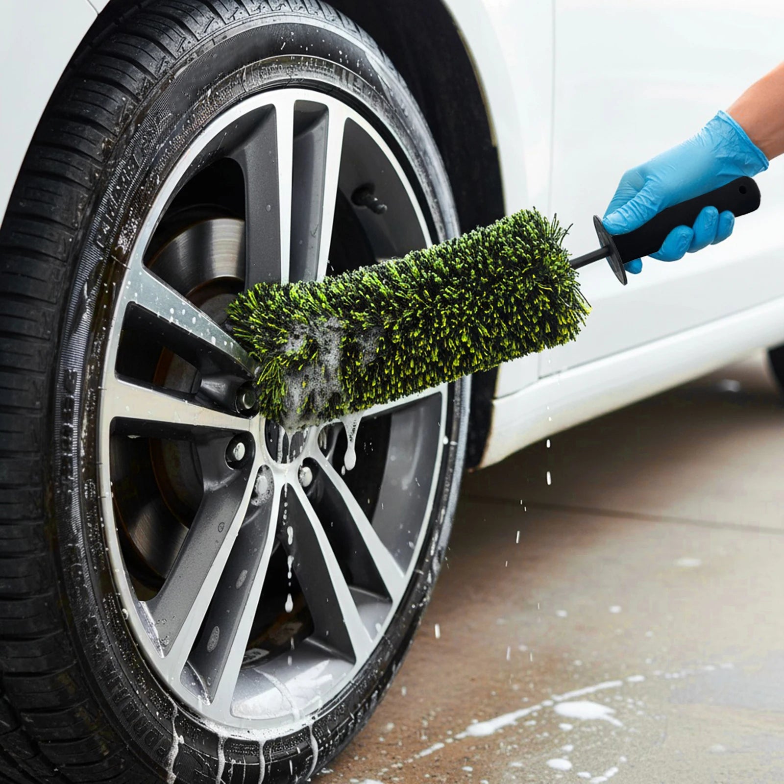 Wheel Barrel Brush with Ergonomic Handle Car Wheel Cleaner Brushes Non Scratch Multipurpose for Wheels Rim Clean Car Detailing