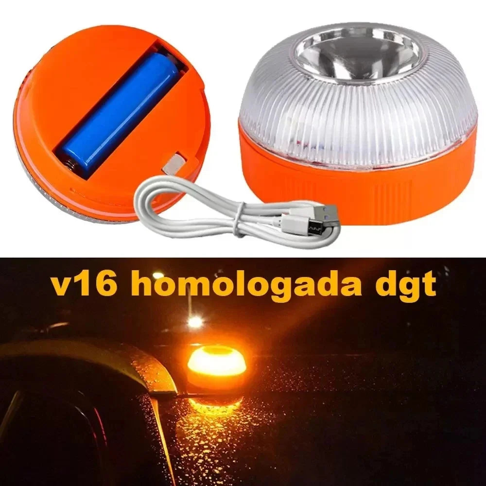 V16 USB Rechargeable Car Emergency Beacon Light – Magnetic Induction Strobe Warning Light for Safety Signal Flashing