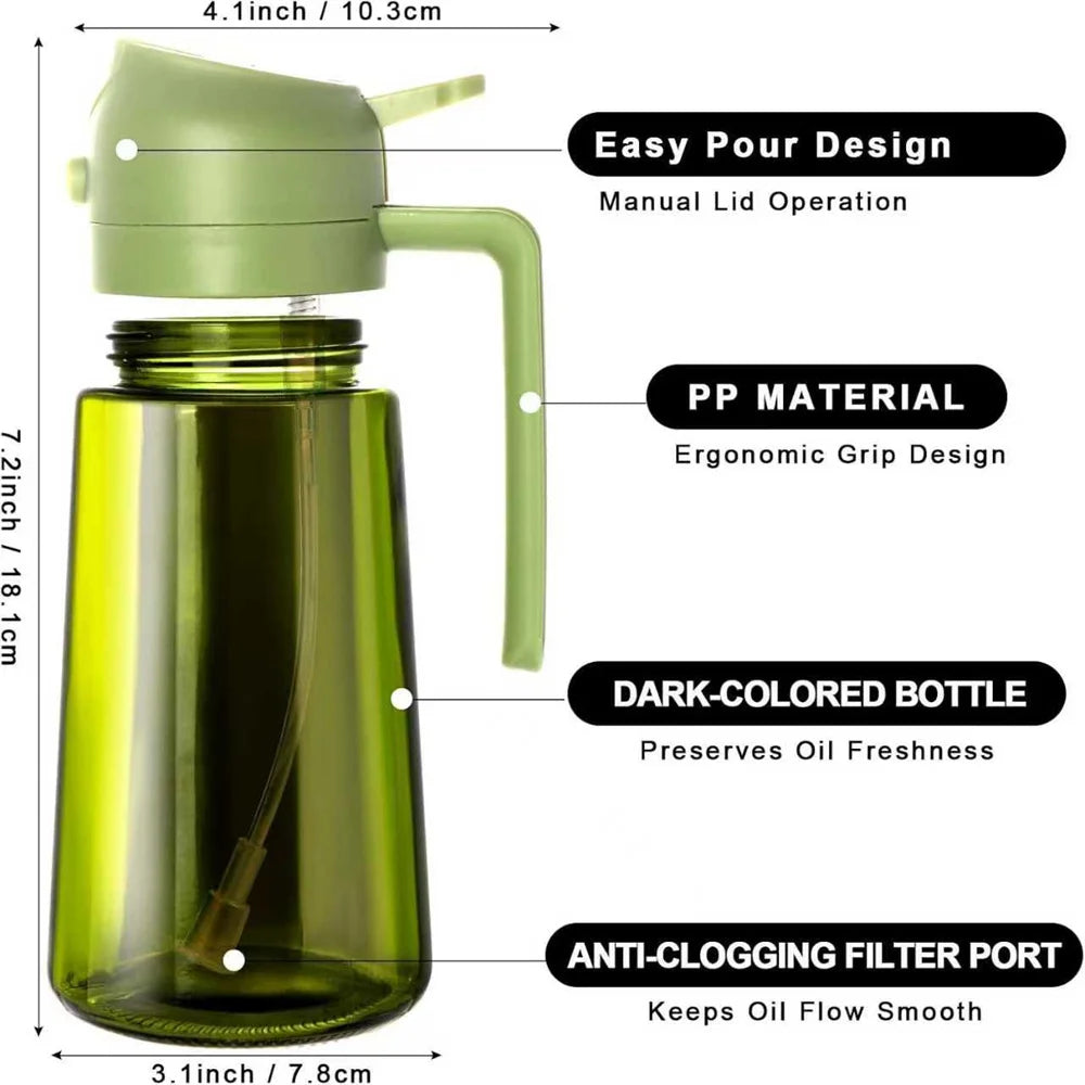 470 ML Oil Sprayer for Cooking, 2-in-1 Olive Oil Dispenser and Oil Bottle with Stickers, Thick Glass Spray Bottle