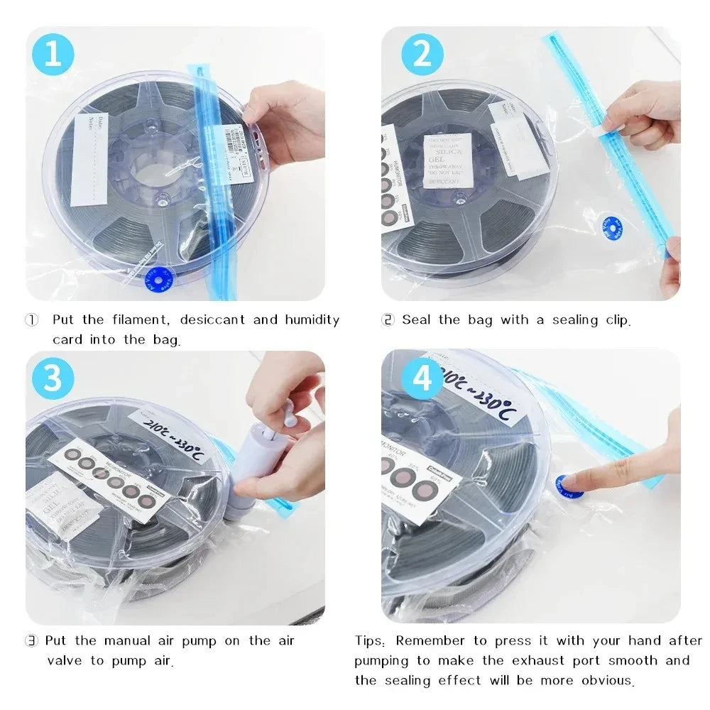 3D Printer Accessories, for PLA ABS PETG Nylon TPU ASA Filament Keep Dry, Filament Vacuum Storage Bags with Hand/Electric Pump