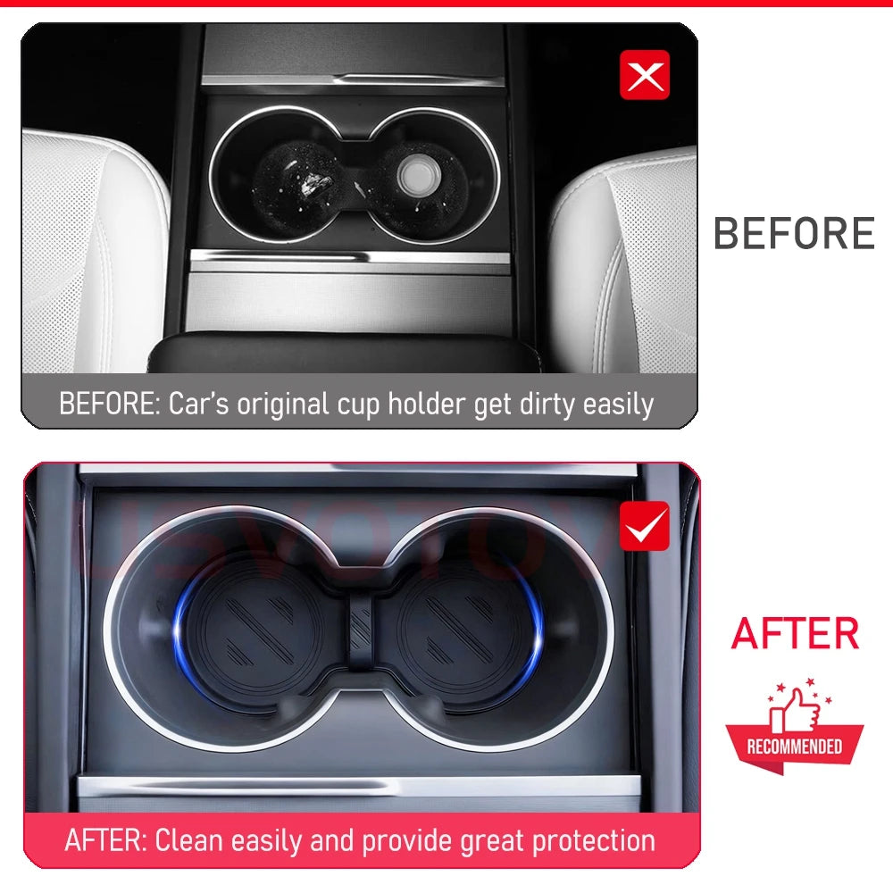 USVOTOV For Tesla Model Y Juniper Model 3 2025 2026 Cup Holder Coaster Insert Mats Center Console Organizer Interior Accessories