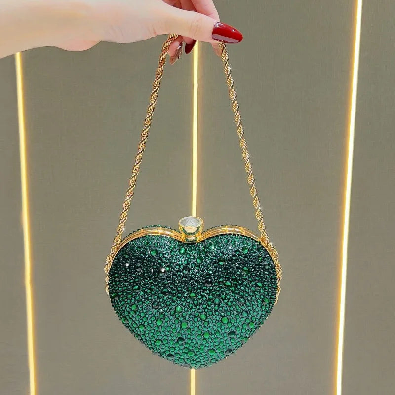 Dinner Handbag Luxury Brand Diamond-encrusted Dinner Party Women's Shoulder Bag Heart-shaped Fashion Shining Mini Women's Bag