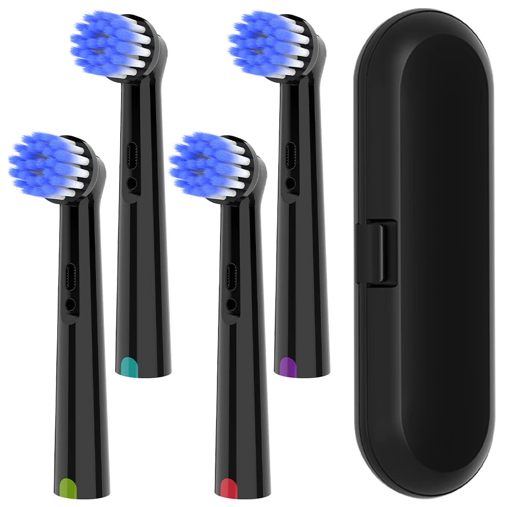Electric Toothbrush Travel Container and 4x Ultra Soft Replacement Brush Heads, Compatible with Oral B Electric Toothbrush