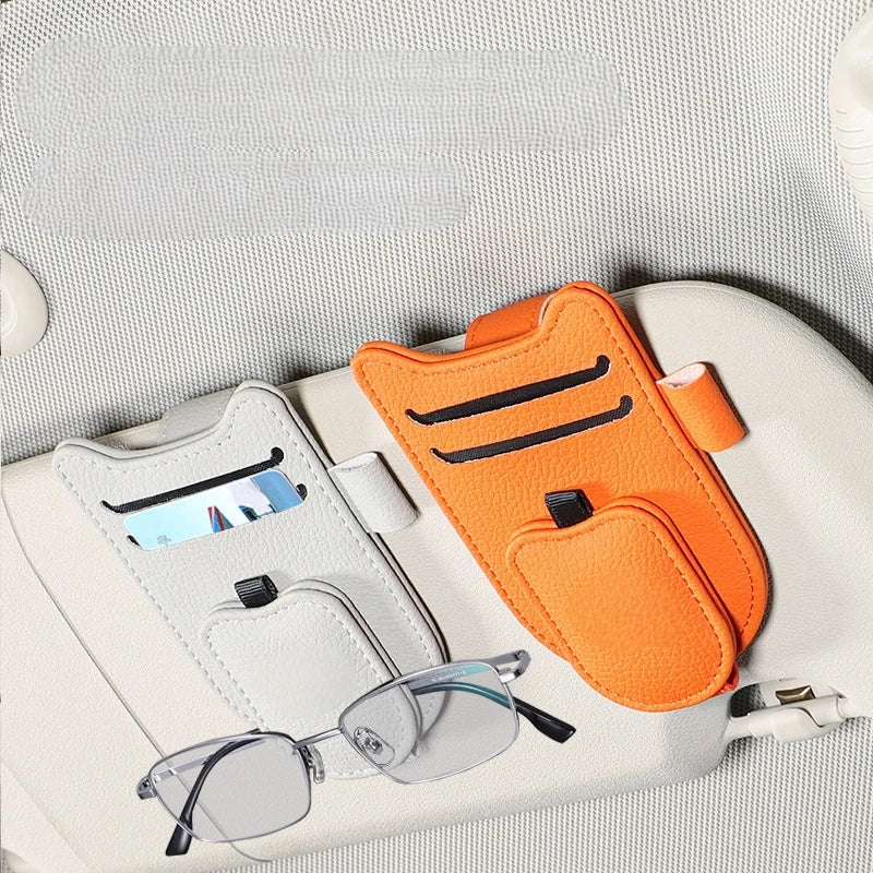 Magnetic Car Sunglasses Holder Sun Visor Glasses Clip PU Eyeglasses Hanger Portable Ticket Card Clip Auto Accessories