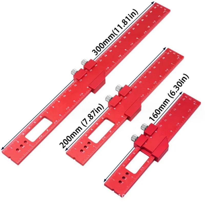 Precision T Type Pocket Ruler Inch Metric Measuring Tool with Slide Stop for Carpentry Marking