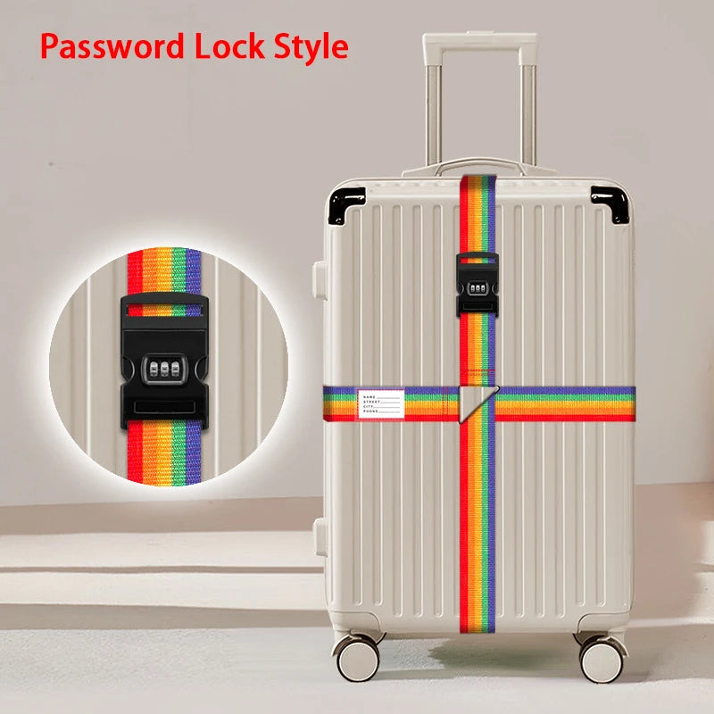 Nylon Cross Luggage Straps with Name ID Card Adjustable Bundling Packing Baggage Belt Password Lock Anti-lost Travel Accessories