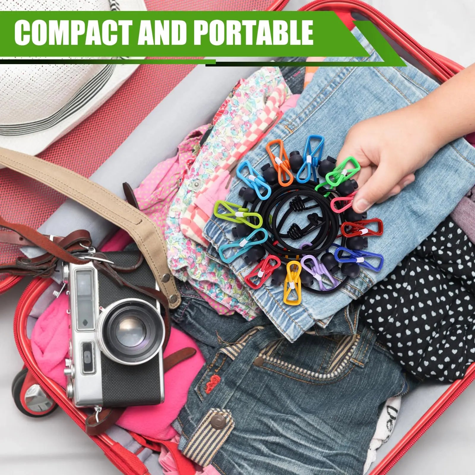 Retractable Portable Clothesline for Travel with 12 Clothes Clips, Indoor Outdoor Laundry Drying Line for Camping
