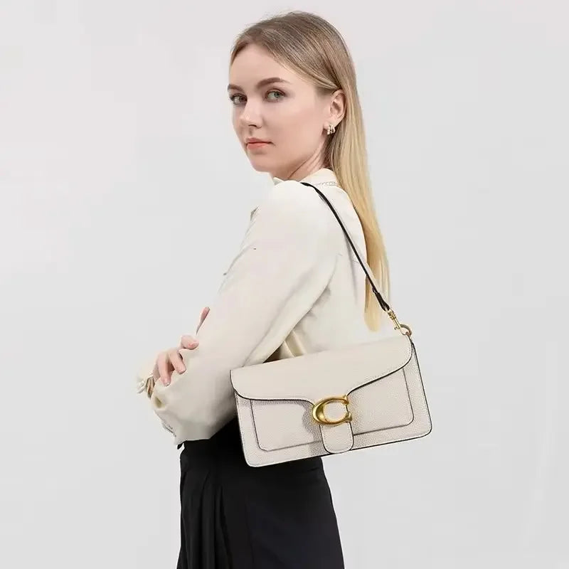 Logo Flap Envelope Bag Minimalist Leather Crossbody Bag for Women Work Evening Shoulder Purse with Adjustable Strap Bags