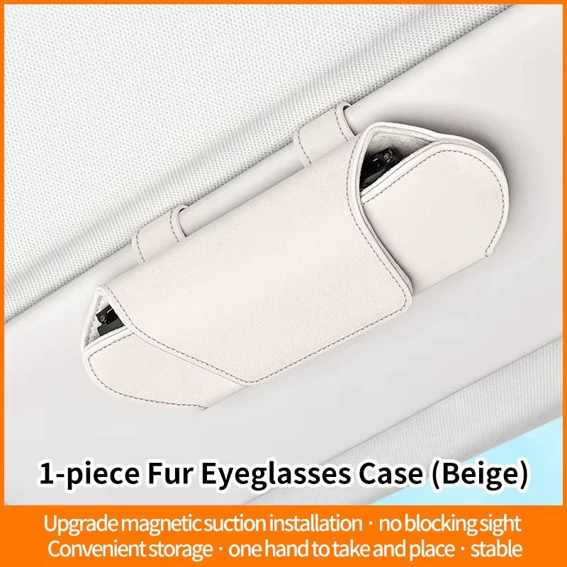 High-end Leather Car Magnetic Glasses Case Sun Visor Sunglasses Bag One-Hand  Glasses Holder for Most Car Interior Accessories