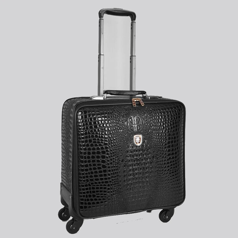 Genuine Leather Crocodile Pattern Travel Luggage Luxury Fashion 16/20/24 Inch Boarding Trolley Suitcase for Men and Women