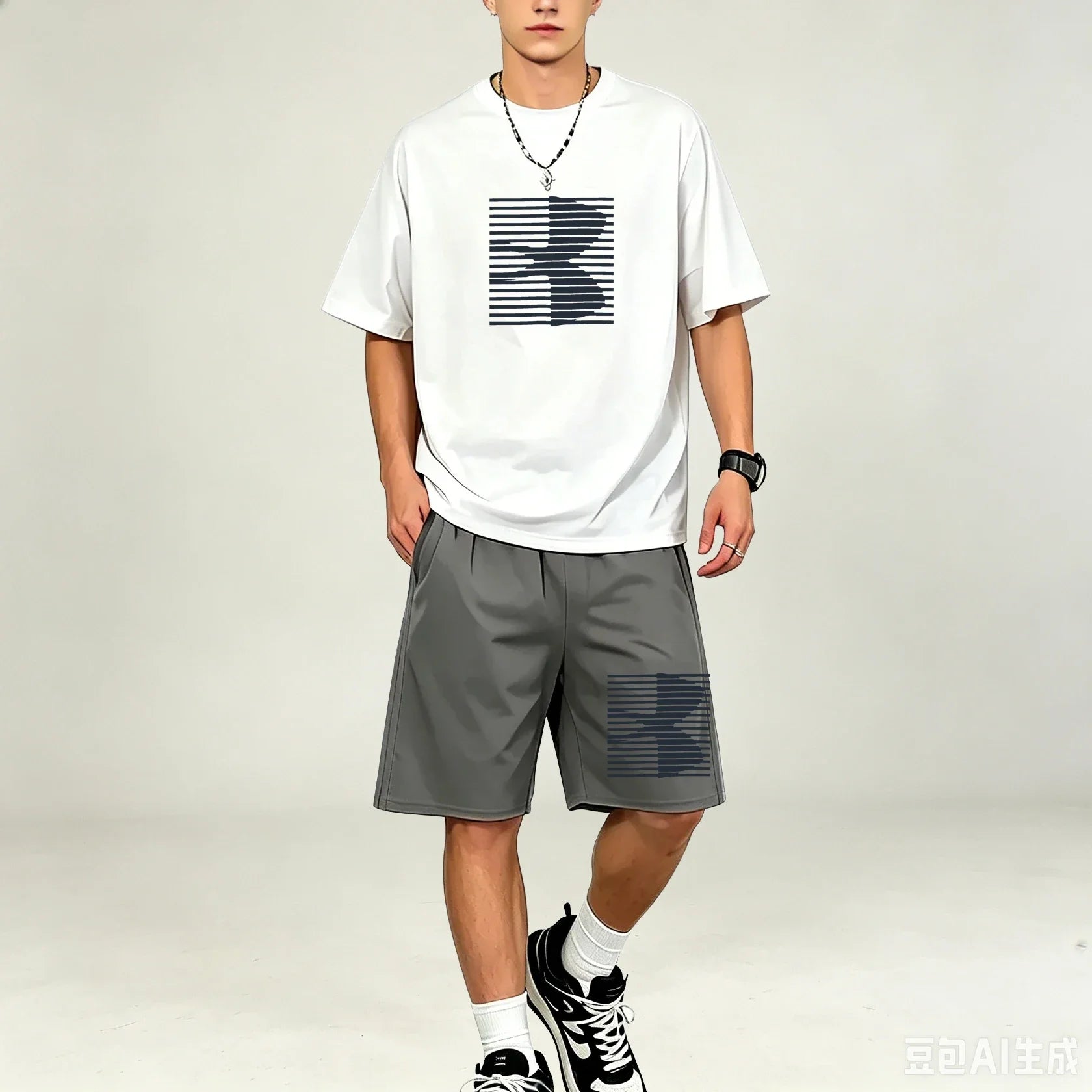Men T‑Shirts Sets Simple Solid Color 2‑Piece Outfit Breathable Cotton T‑Shirts Sets Fashion Casual Sport Suit Workout Daily Wear