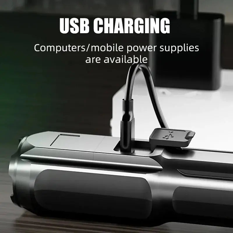 4 Lighting Mode Strong LED Flashlights Waterproof Zoom Tactical Torch USB 18650 Portable Spotlight Long-Range Camping Flashlight
