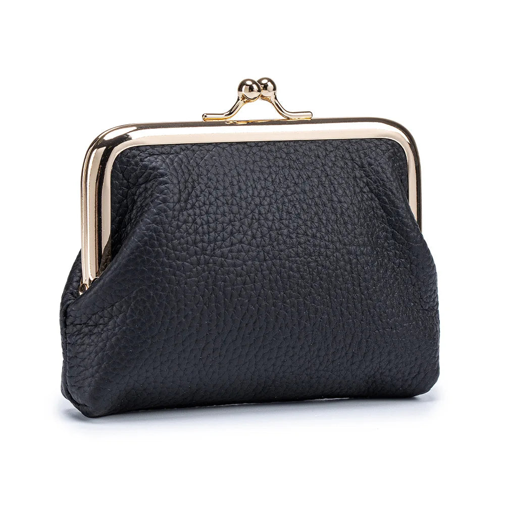 Women's Kiss Lock Crossbody Bag Genuine Leather Mini Handbags Kiss Clasp Crossbody Shoulder Bags Coin Purse Messenger Handbag