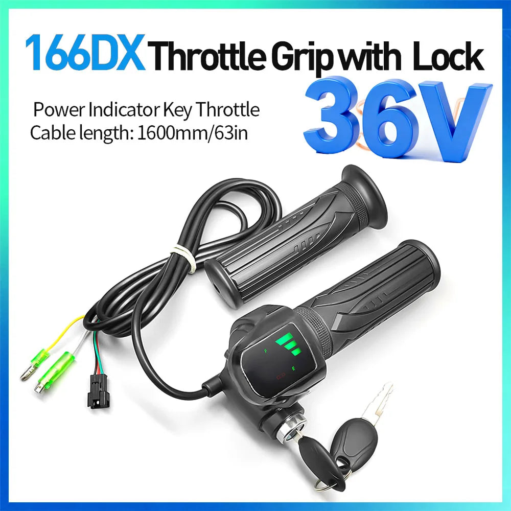 Electric Scooter Accelerator Electric Bicycle Throttle Handle with Lock Handle Electric Bicycle Battery Indicator Key LED Light