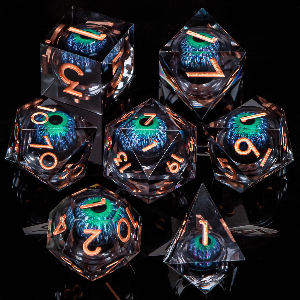 7pcs Dragon Eye D&D Dice Set DND, Sharp Edge Resin Liquid Core Dungeon and Dragon Dice, Role Playing Dice D20 D12 D10 D8 D6 D4